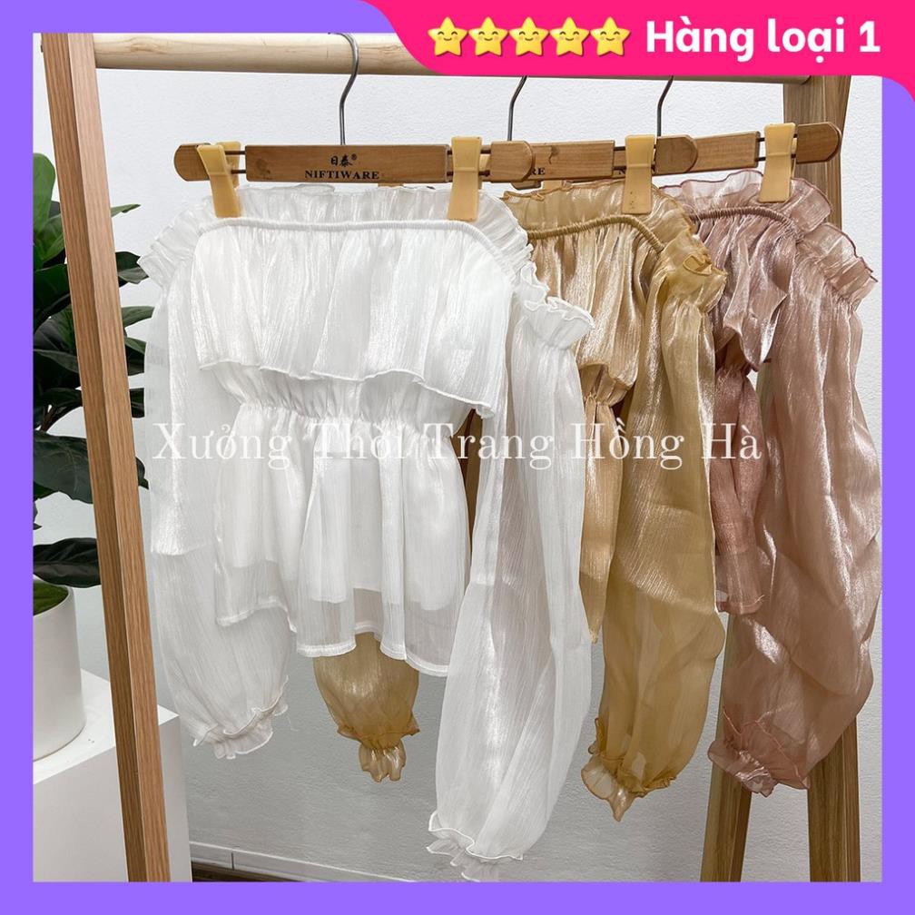 ✅🎯 Ảnh Thật Của Xưởng 100% 🎯✅ Áo croptop trễ vai tay bồng dài siêu dễ thương, Áo Tơ Nhũ Hot 2021 🌸  ྇