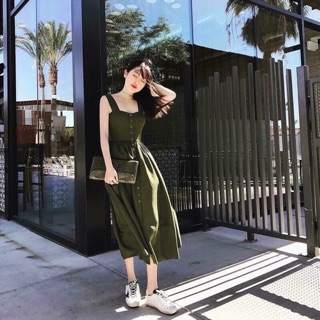 Đầm maxi nút giữa