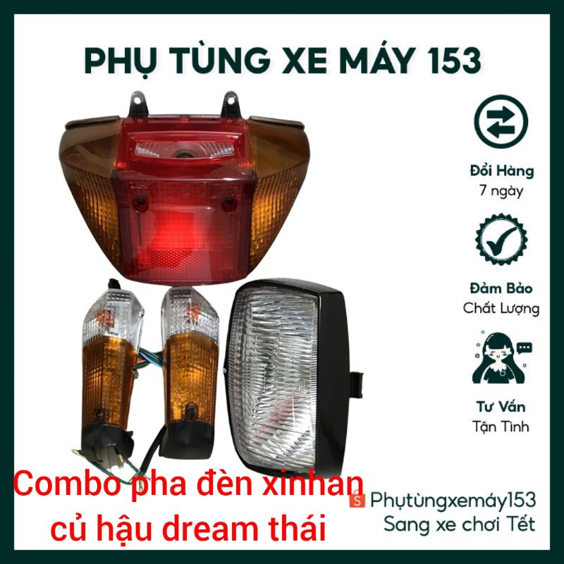 Pha đèn Dream thái củ hậu củ xinhan 3 món đủ đuôi bóng vành đèn sắt bộ pha đèn củ hậu củ xi nhan honda dream cao cấp