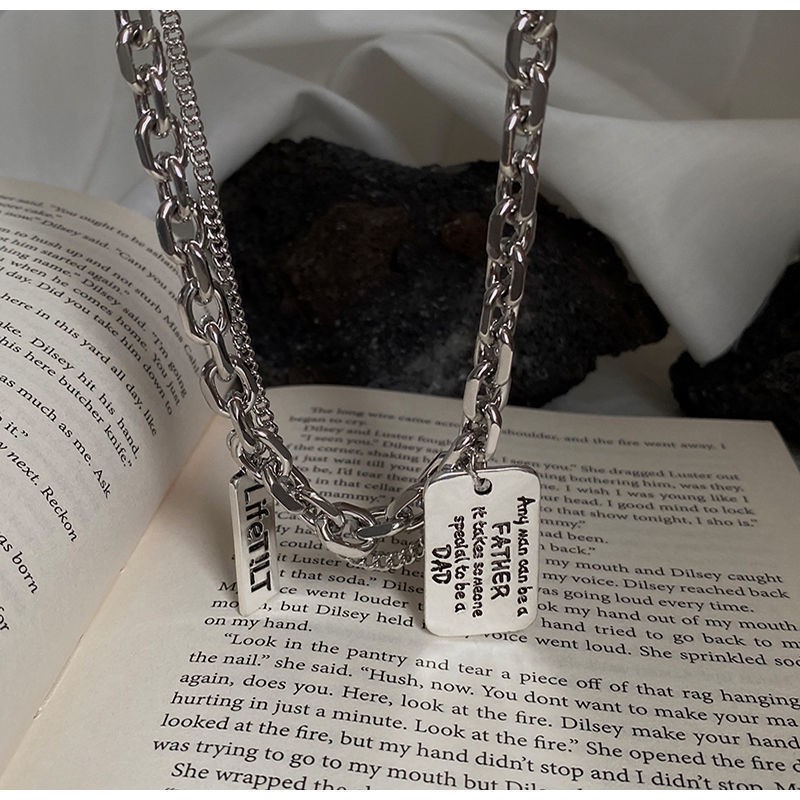 Vòng cổ thép titan hai lớp mặt chữ cá tính thời trang nữ