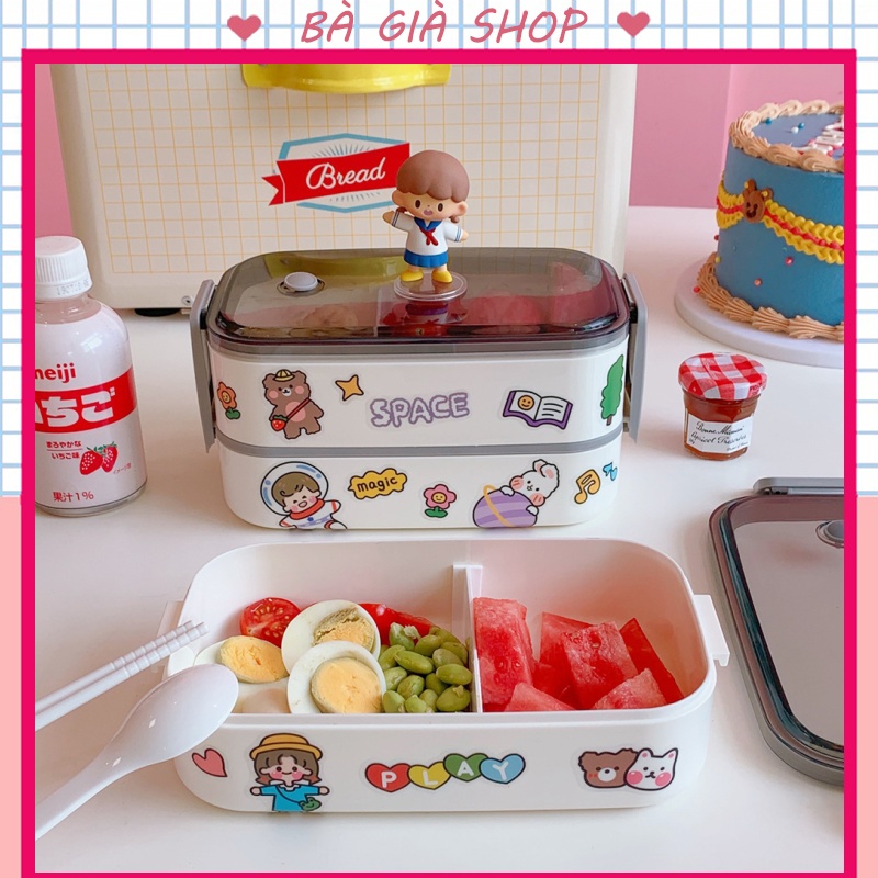 Hộp đựng cơm Sticker 2 tầng văn phòng có thể để lò vi sóng