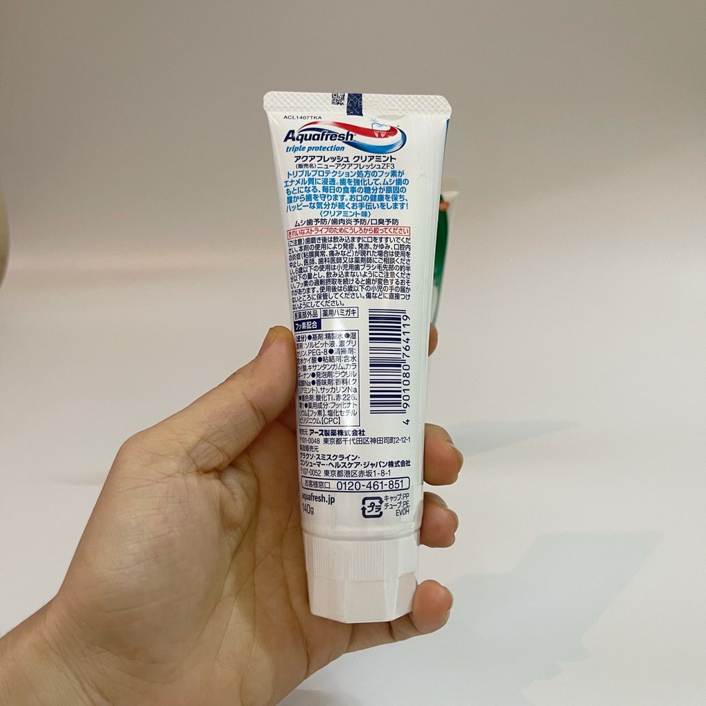 [Chính hãng]  Kem đánh răng bạc hà, trà xanh Aquafresh  140g Nội Địa Nhật