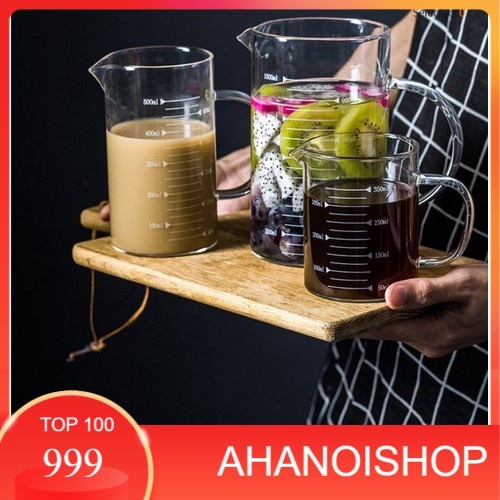 Ly Cốc ca thủy tinh Glass Cup chia vạch đo lường định lượng đong thể tích chịu nhiệt 350-500-1000ml