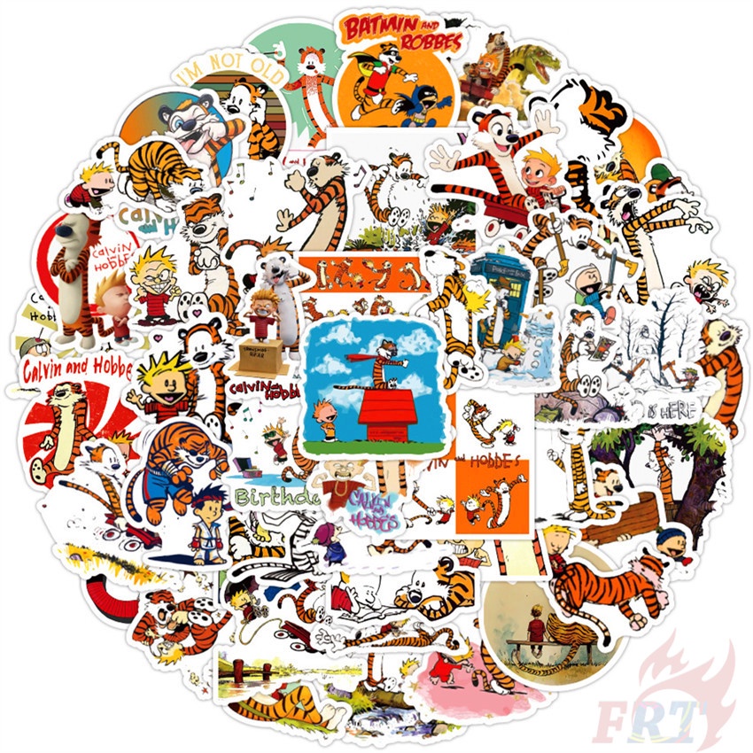 Set 50 miếng dán trang trí laptop ván trượt hành lý thời trang Calvin và Hobbes Series 01 DIY