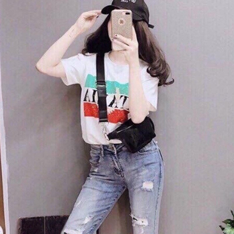 Áo Thun Nữ Tay Ngắn In Chữ ITALIA DLX Form Basic Chất Thun 35% Cotton
