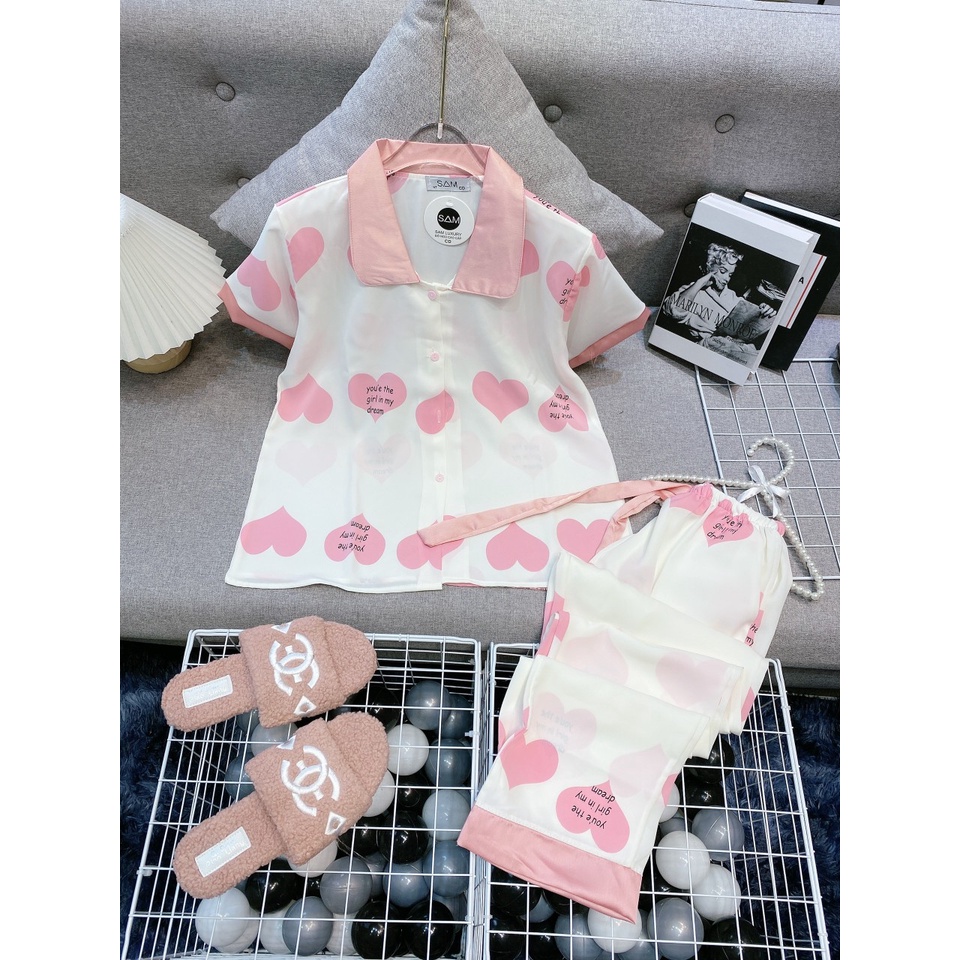Đồ Bộ Pijama Dài - Bộ Lụa Sam mango Tay ngắn Quần dài họa tiết cao cấp  [ FREE SHIP ]