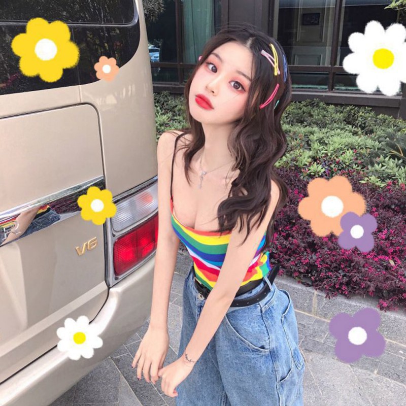 Áo nữ không tay họa tiết sọc cầu vồng thời trang quyến rũ | BigBuy360 - bigbuy360.vn