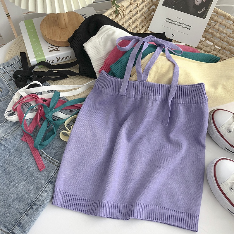 Áo Dệt Kim Sát Nách Dáng Ôm Cột Dây Kiểu Hàn Quốc Dễ Phối Đồ