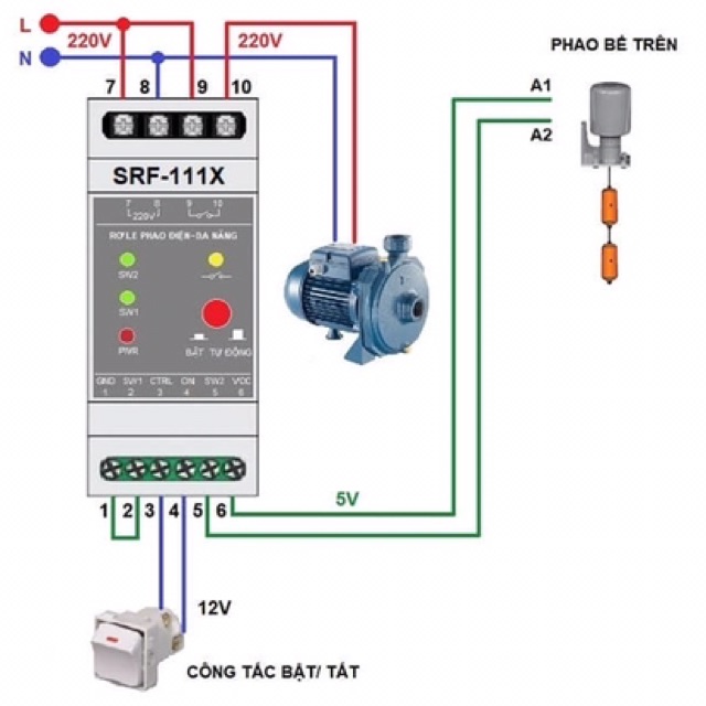 Rơ le an toàn đa năng, bộ chuyển nguồn 12V công suất lớn tới 1200W cho phao điện SRF-111X