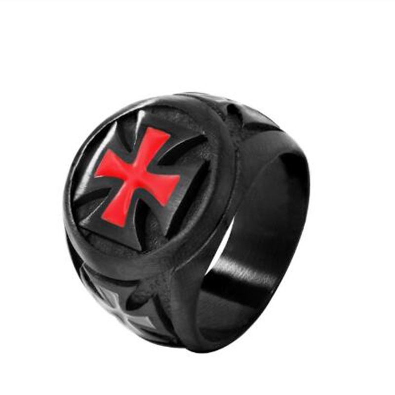 Black Cross Knight Templar Men Inox Crusade Nhẫn cưới Trang sức