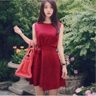 Đầm tà đắp thắt eo không tay