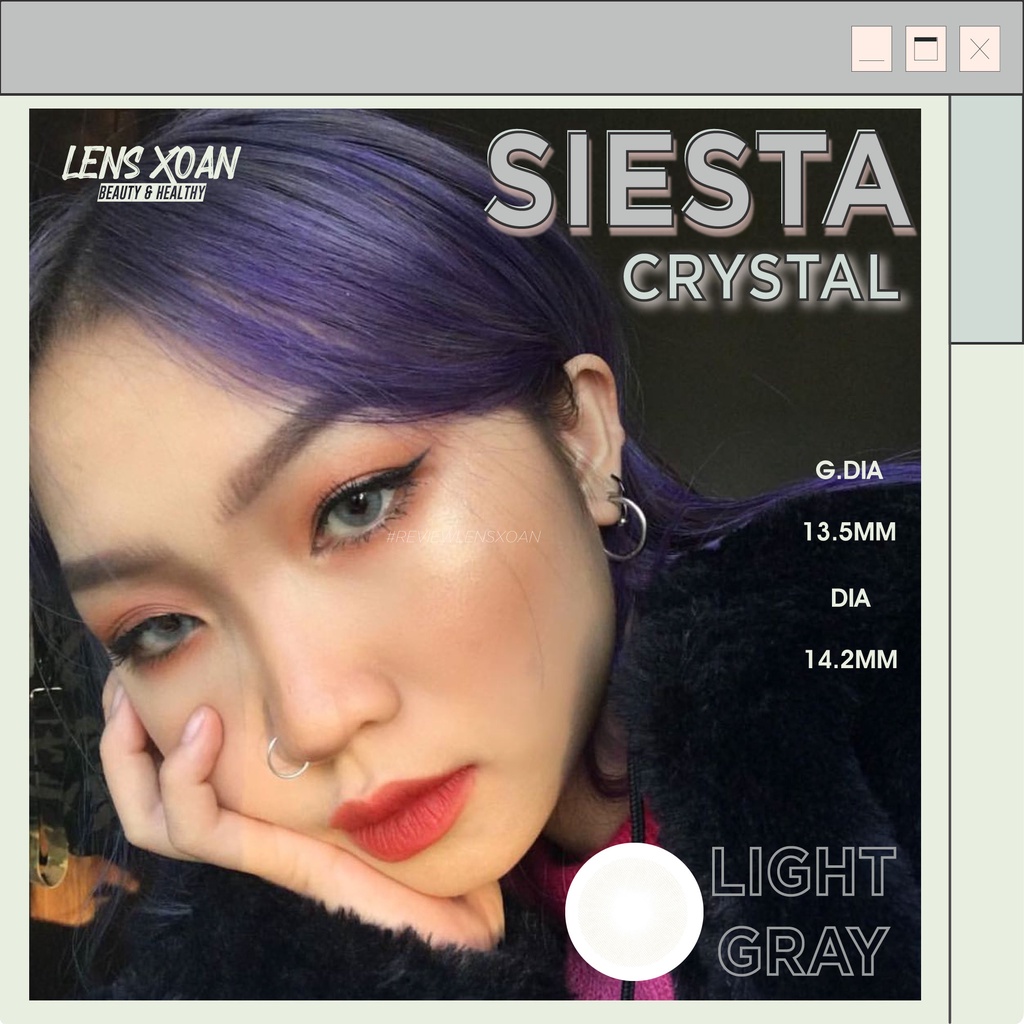 Kính áp tròng SIESTA CRYSTAL LIGHT GRAY-PC Hydrogel của COLORCL( 6 tháng):Lens xám sáng tây không viền|Lens Xoắn(GIÁ 1C)