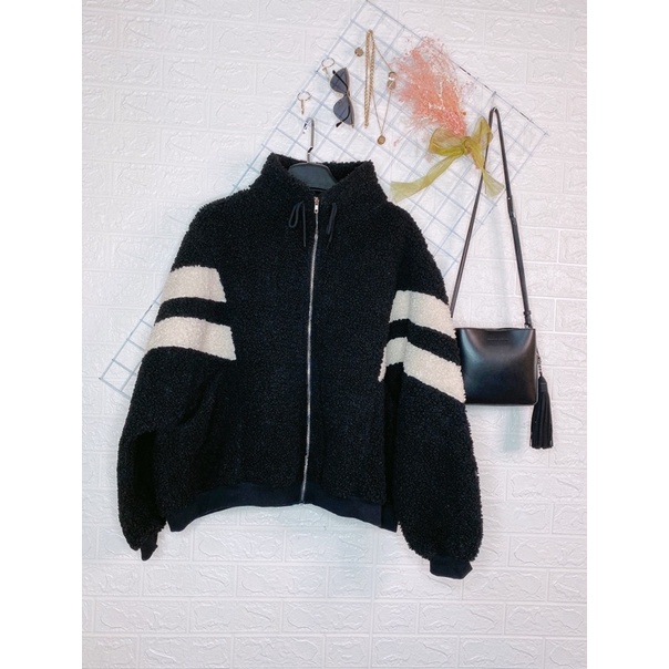 Áo hoodie khoá leci lông cừu