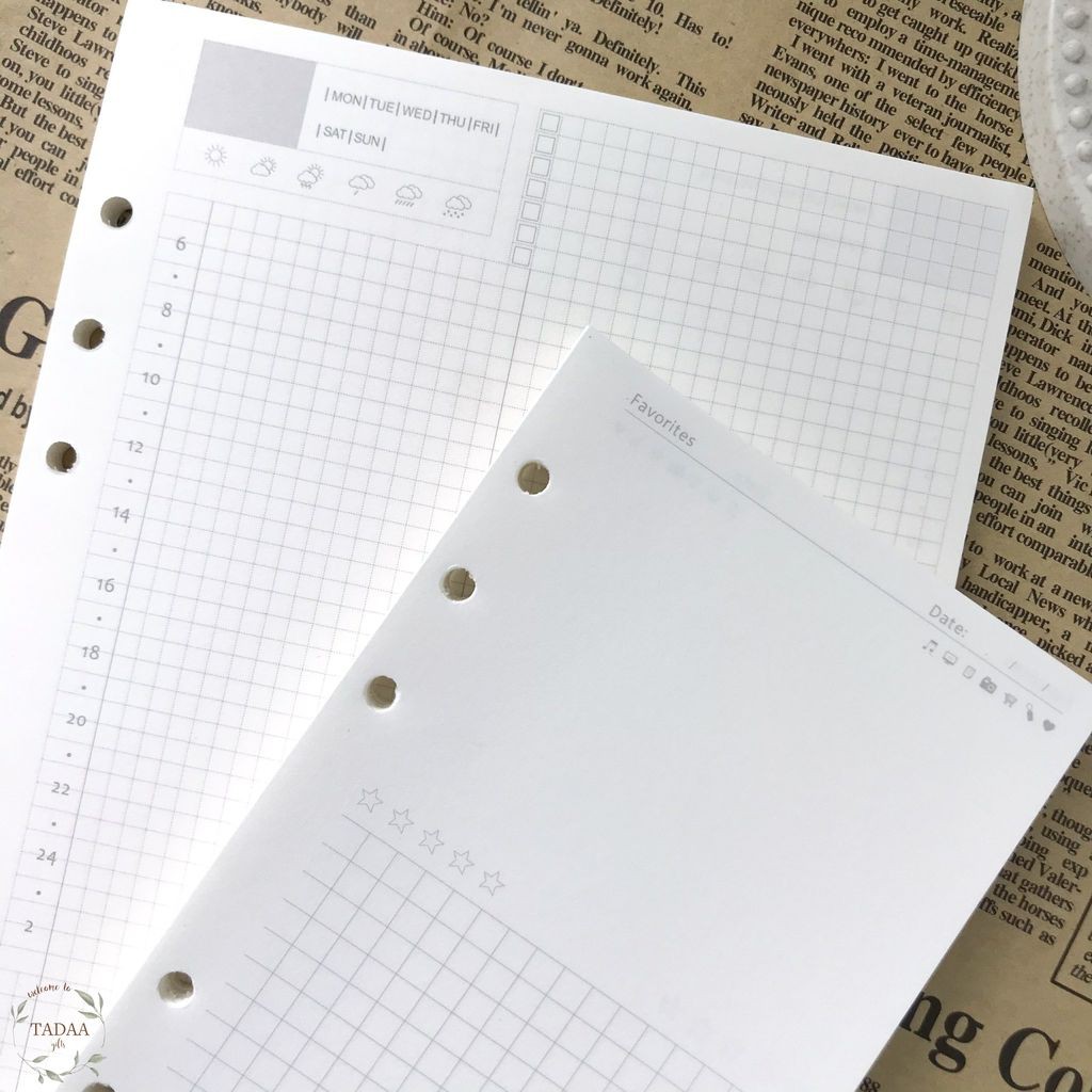 Giấy refill ruột sổ còng, planner các mẫu kế hoạch tuần, tháng, ghi chú và to do list khổ A6/A5 bullet journal