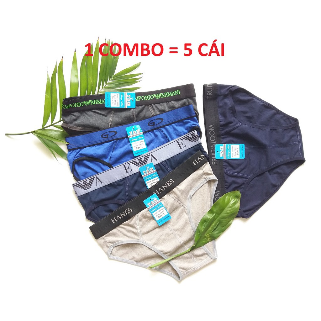 Combo 5 quần sịp nam, quần lót nam cotton- nhiều mẫu lưng, Hàng Việt Nam