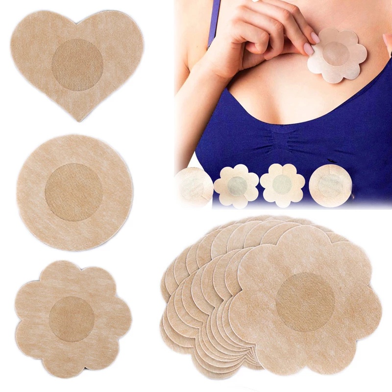 1 cặp miếng dán ngực silicone hình cánh hoa bằng vải không dệt vô hình tự dính dùng một lần
