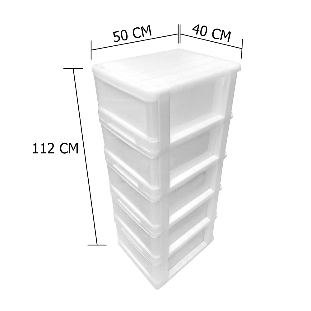 HomeBase SN Tủ nhựa 5 ngăn kéo BIGBOSS-5 Thái Lan W50xH112xD40cm màu trắng