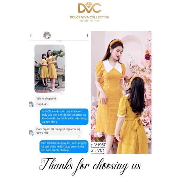 V1957, VC1 Set váy mẹ và bé vàng tiểu thư cổ sen - (DVC&amp;ACC) Dolce viva colection