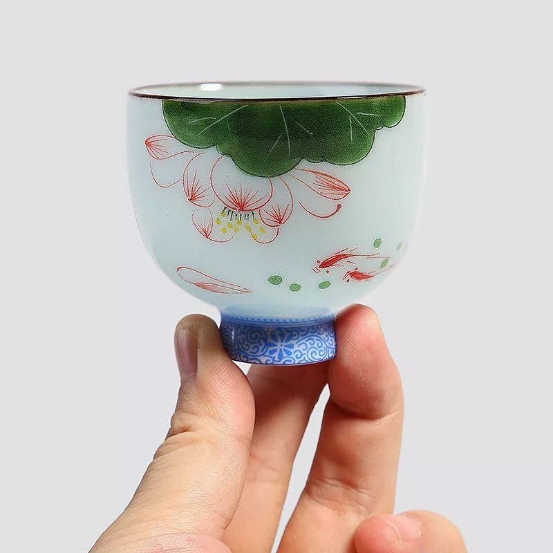 Chén Sứ Vẽ Sen Thủ Công Sứ Cảnh Đức Thấu Quang