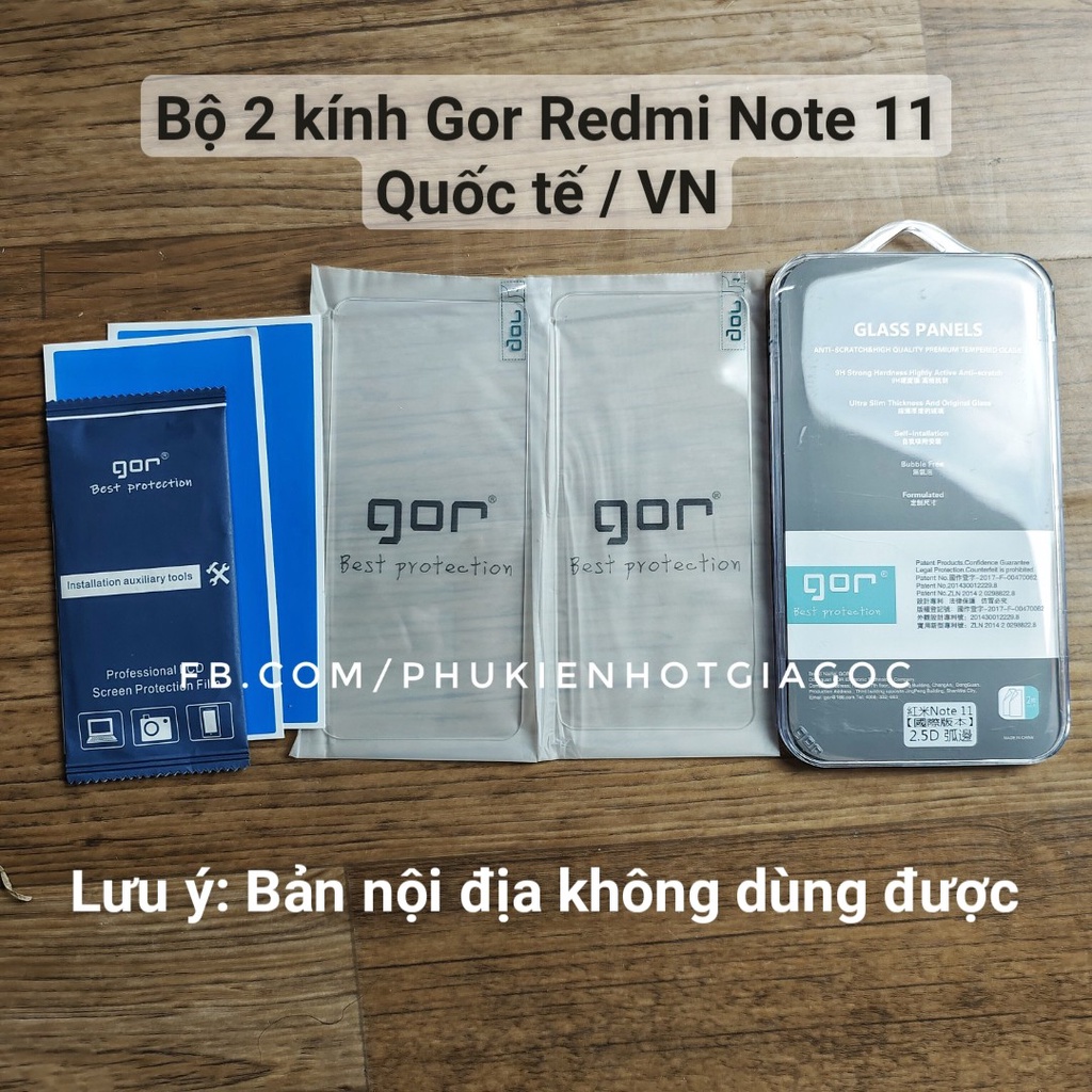 Bộ 2 kính cường lực / Ốp silicon Gor Xiaomi Redmi Note 11 / Note 11 Pro phiên bản quốc tế / Việt Nam / Nhập khẩu TQ
