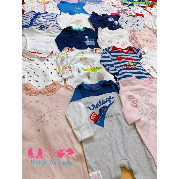 Sleepsuit hãng MOTHERCARE xuất dư, bộ body dài tay liền thân vải cotton ORGANIC cho bé trai và bé gái