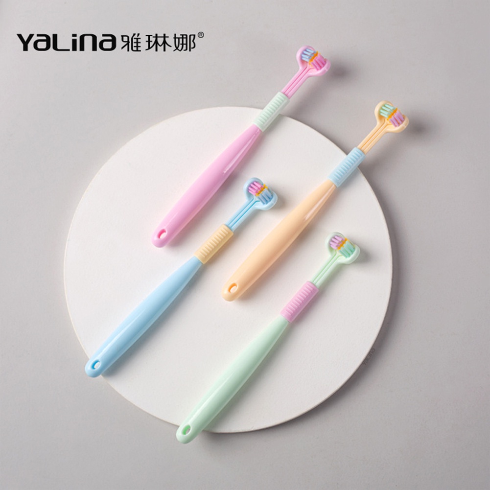 Bàn Chải Đánh Răng Ba Đầu Hiệu Quả Cao 3D Có Lưỡi Cạo Mạnh Mẽ # 45 ° Bàn Chải Đánh Răng Lông Mềm Bảo Vệ An Toàn Cho Bé