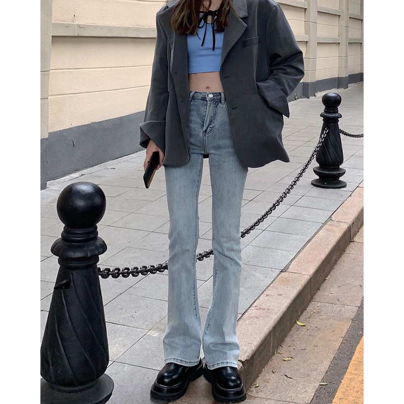  Xiaozhainv Quần jeans lưng cao ống loe thời trang Hàn Quốc xinh xắn dành cho nữ | BigBuy360 - bigbuy360.vn