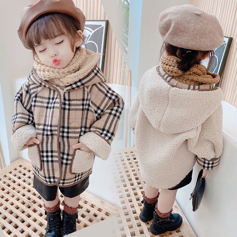 Áo Khoác Lông Cừu Dày Dặn Thời Trang Thu Đông Cho Bé Gái★Áo Khoác Lông Giữ Ấm Phong Cách Phương Tây Cho Bé★Áo Len