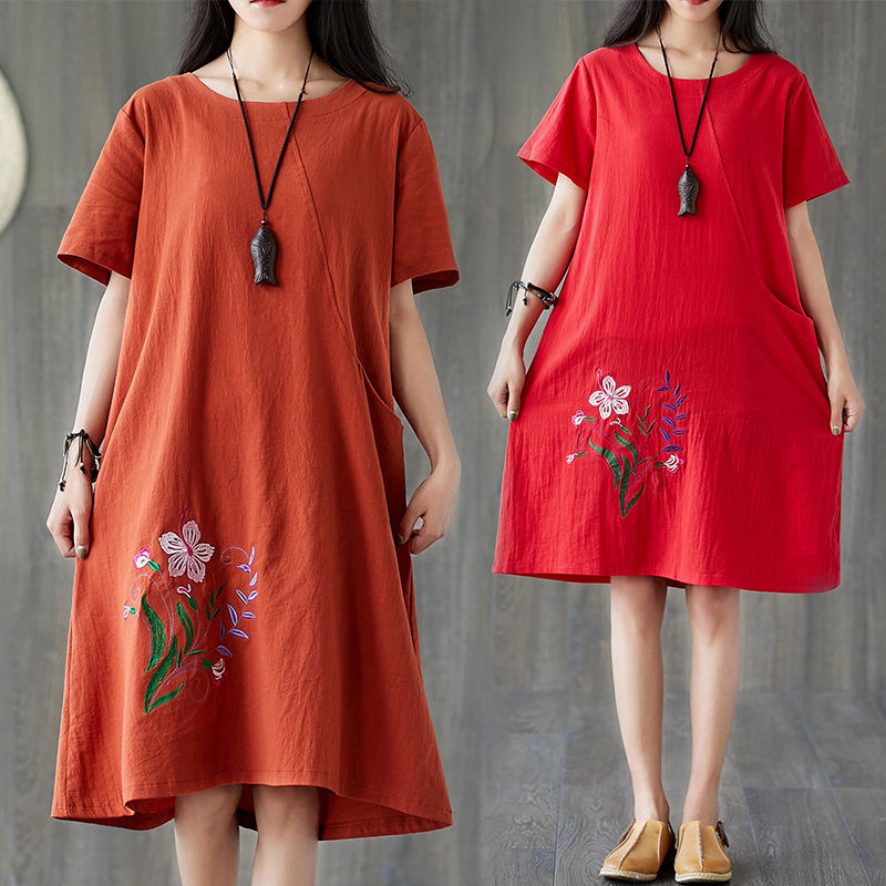 Đầm chữ A thêu hoa tiết phong cách Hàn Quốc thời trang cho nữ