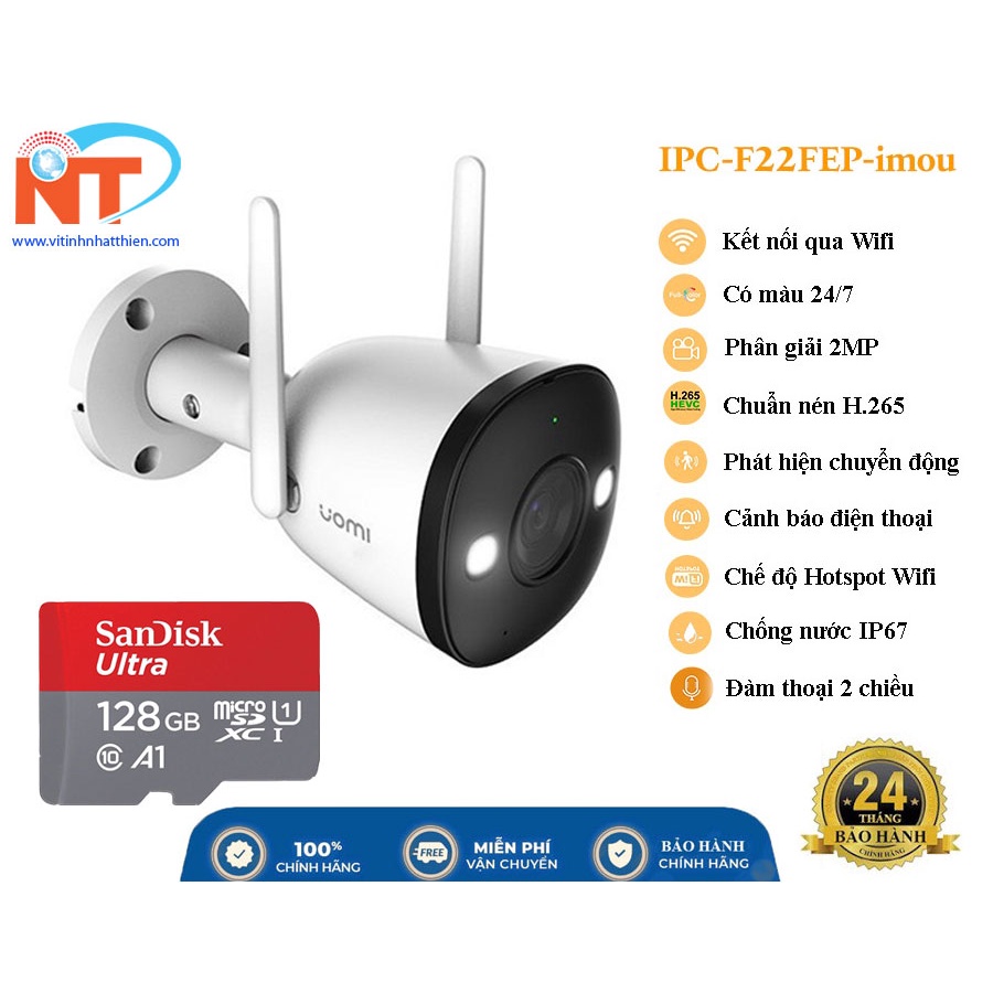 CAMERA IP WIFI IMOU F22FEP FHD 1080P, có màu ban đêm,, TÍCH HỢP MIC, PHÁT HIỆN CHUYỂN ĐỘNG, bảo hành chính hãng 2 năm