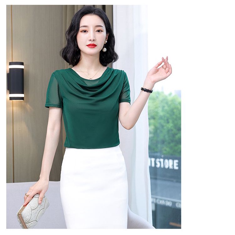 Áo Thun Tay Ngắn Dáng Ôm Phối Lưới Thời Trang Mùa Hè 2022 Cho Nữ