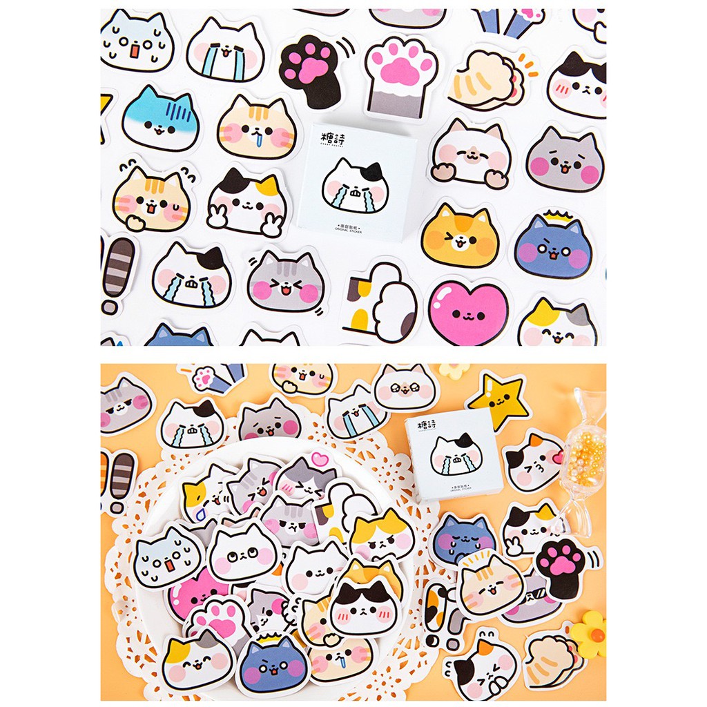 Bộ sticker/ Hình dán Họa Tiết Mèo Cute (45 Hình)