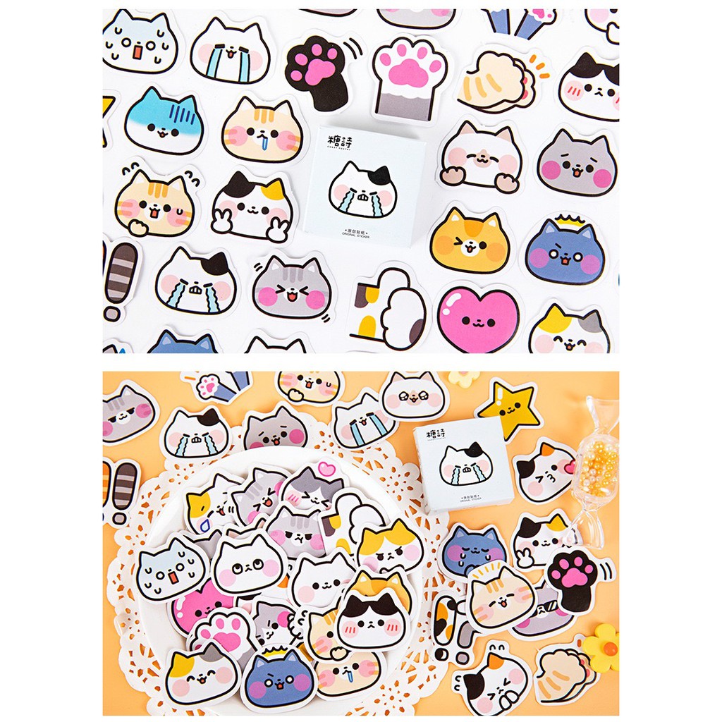 Bộ sticker/ Hình dán Họa Tiết Mèo Cute