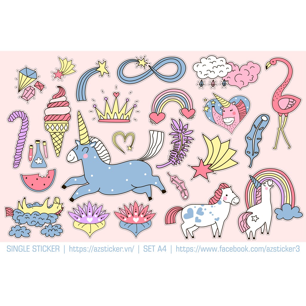 Chủ Đề Unicorn Cute | Sticker Dán Laptop, Dán Điện Thoại, Dán Nón Bảo Hiểm, Tem Dán Xe Chống Thấm Nước, Chống Bay Màu
