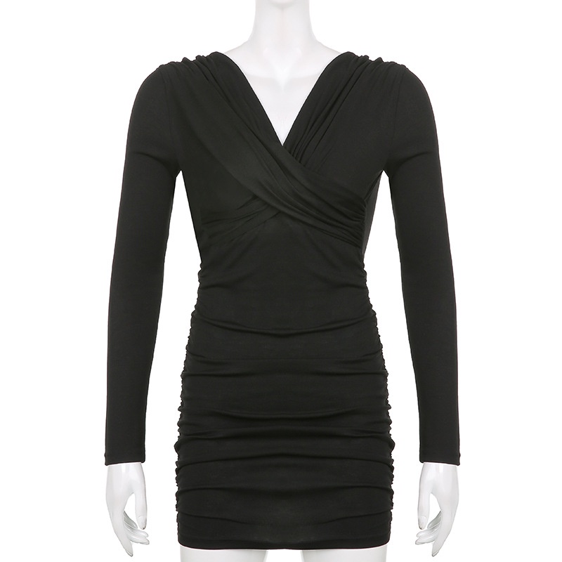 Đầm DUNEA tay dài cổ chữ V thiết kế đan chéo thời trang quyến rũ cho nữ