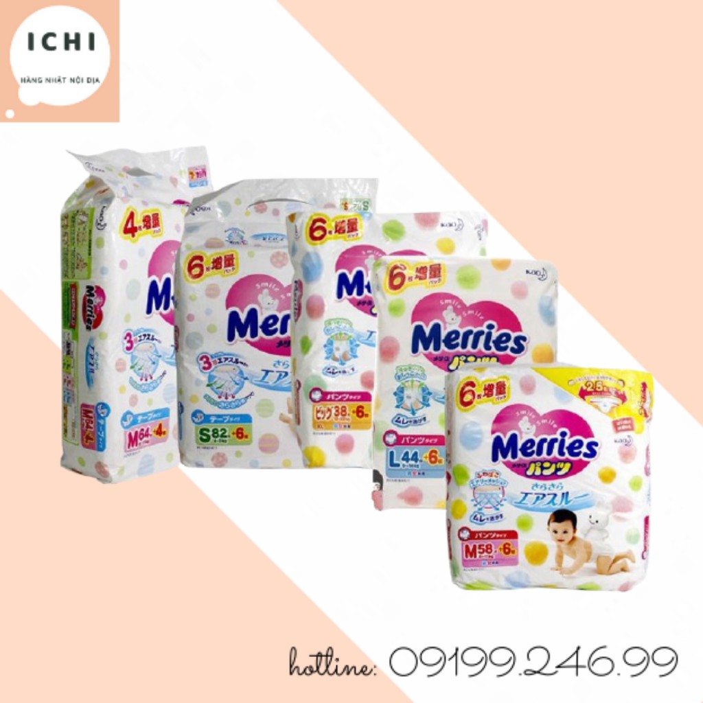 BỈM MERRIES NỘI ĐỊA HÀNG NHẬT BẢN CỘNG MIẾNG ĐỦ SIZE: XL44-L50-L58-M68-M64-S88-SS96