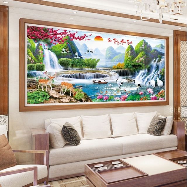 Tranh thêu chữ thập phong cảnh sơn thủy hữu tình ( tranh thêu kín )  MN0003 149x55cm. Mn0004 ( 195x94)