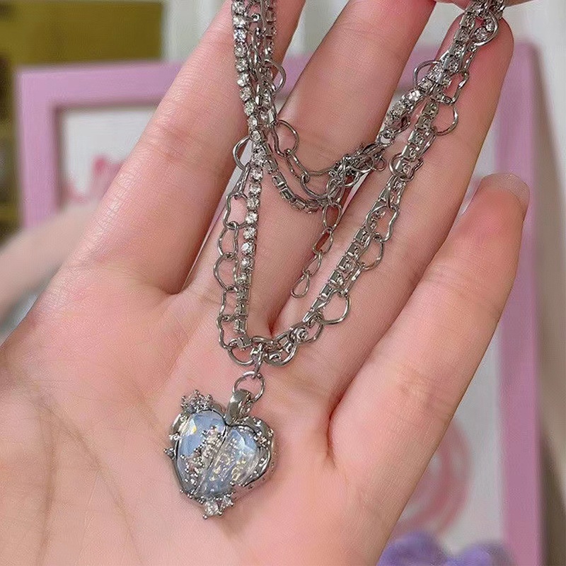 Vòng cổ Mặt Trái Tim Đính Đá Zircon Hồng Thời Trang Sang Trọng Y2k