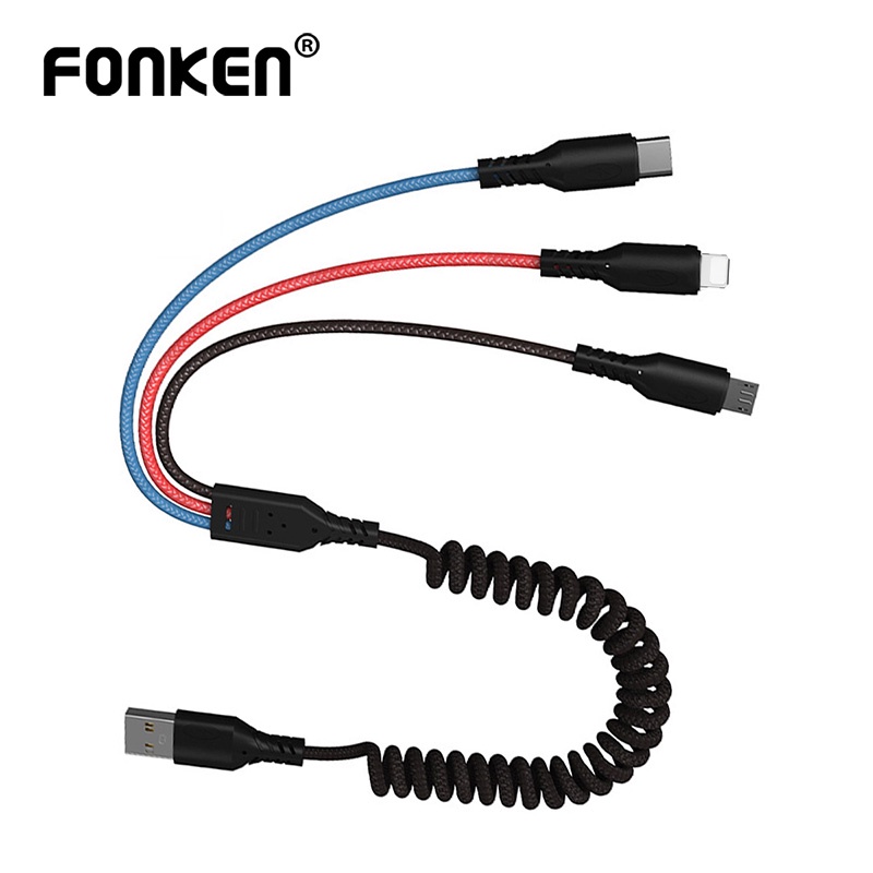 Dây cáp sạc USB Fonken 3 trong 1 Type C/ Micro USB/ Lightning 2.4A cho Huawei Xiaomi Samsung