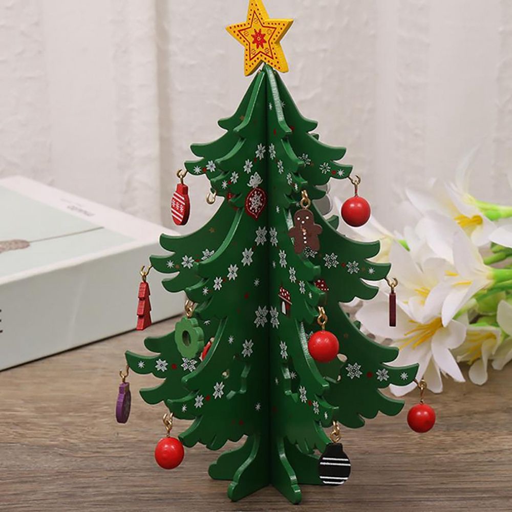 Mô hình cây thông noel bằng gỗ nhiều màu sắc dễ thương trang trí lễ giáng sinh DIY