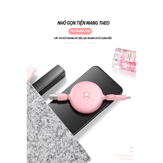 Cáp sạc cuộn rút cafele macaron 2 in 1 lightning / micro usb