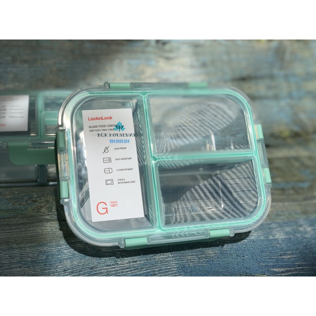 Hộp thủy tinh 3 ngăn Lock&amp;Lock Glass Food Container dung tích 1040ml LLG458
