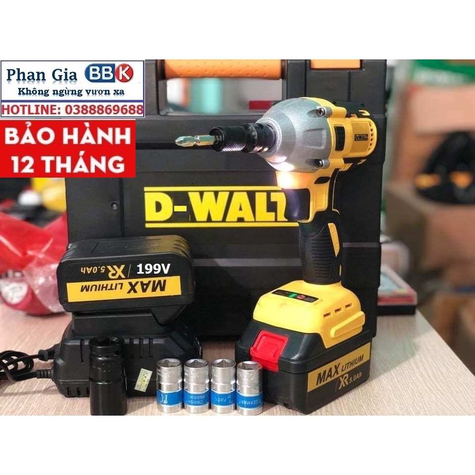 Máy bắn bulong, Máy siết bulong 199V, Pin 10Cell, Mẫu 2022 mạnh mẽ và êm hơn, Động cơ không chổi than