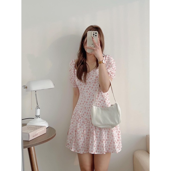 Váy đầm hoa sao cúp ngực tay bồng có 2 màu siêu xinh