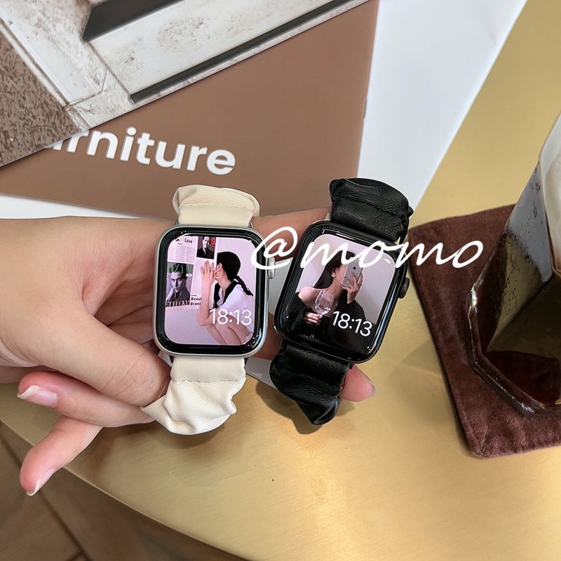 Dây Đeo Đồng Hồ Bằng Da Co Giãn Sang Trọng Cho Apple Watch Ultra Series 8 7 6 5 4 3 2 1