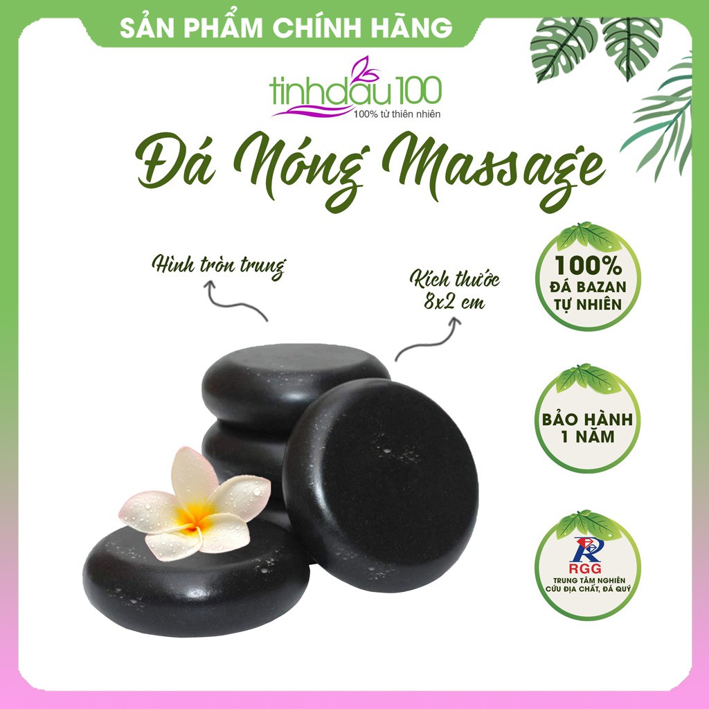 Đá massage body viên tròn 8x8x2cm. Đá mát xa tự nhiên, đá bazan giữ nhiệt tốt. Bảo hành 01 năm Tinh Dầu 100 Shop