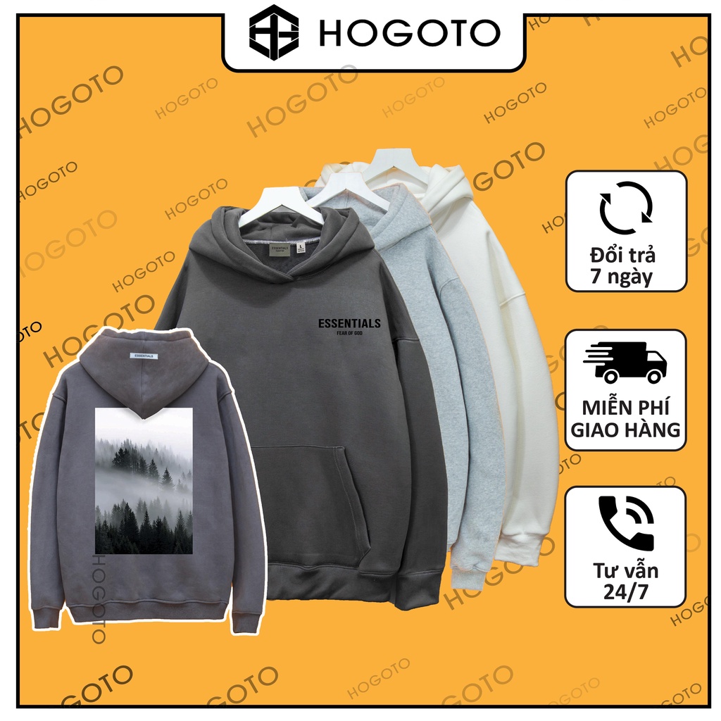 Áo nỉ Hoodie essentials ĐỒI THÔNG hogoto shop , áo nỉ bông cotton unisex nam nữ form rộng oversize chất liệu Cotton