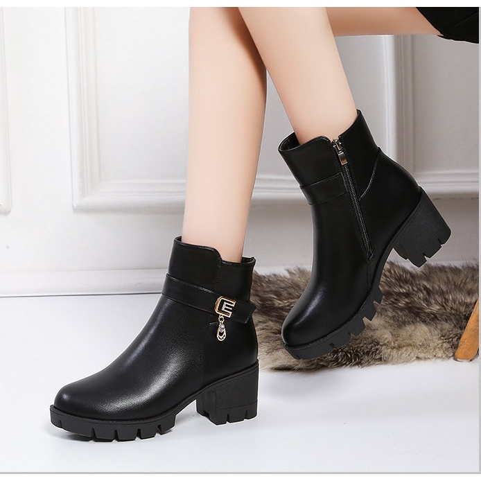 [CAO CẤP] Giày boot nữ gót vuông 6 phân chữ E chất lượng sang trong bốt thô boots S111