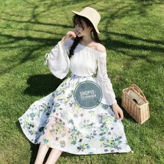 Áo trễ vai tay dài cột nơ ulzzang 4 | áo kiểu | bẹt vai