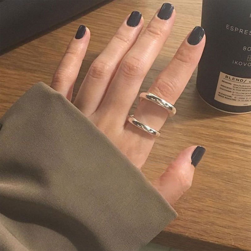 QMCOCO Thiết kế theo phong cách INS Hàn Quốc Màu bạc Đôi dòng mở vòng hình học Đơn giản Cổ điển Sáng tạo Quà tặng Đảng cho Phụ nữ Nhẫn trang sức